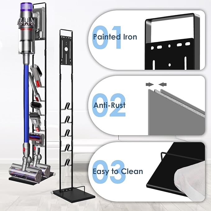Vacuum Stand Compatible with Dyson V15 V11 V10 V8 V7 V6 with Wheels,Heavy Base Metal Bracket Holder, Storage Bracket Stand for Dyson Cordless Vacuum Cleaners & Accessories & Attachments