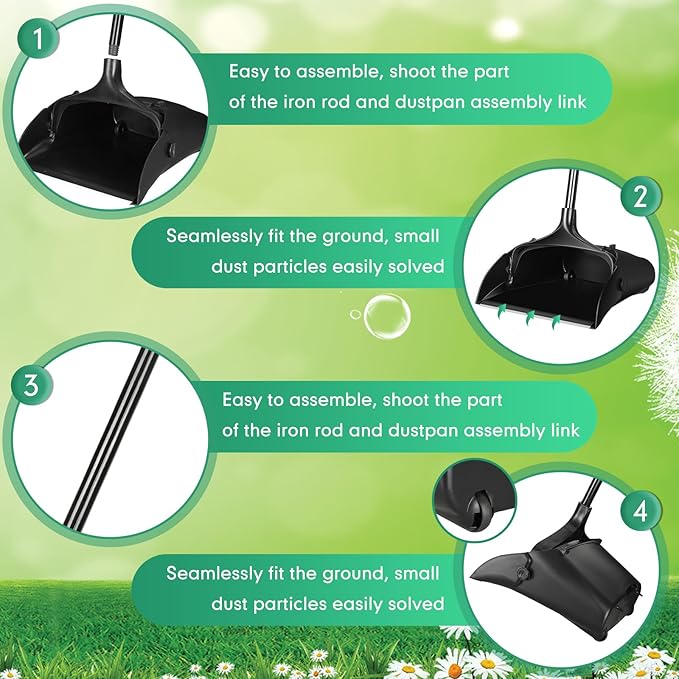 Maxcheck 12 Pcs 37 Inch Lobby Dust Pan Bulk Upright Lobby Dust Pan Plastic Commercial Dustpan with Long Handle Upright Standing Dustpan Heavy Duty for Office Home Indoor Outdoor Use (Black)