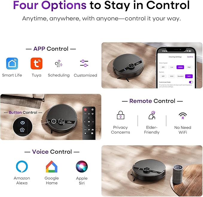 MONSGA Robot Vacuum and Mop Combo, 7000Pa Robotic Vacuum with Lidar Navigation, 180mins Runtime, Tangle-Free Robot Mop, 5 Editable Maps, APP/Remote/Voice Control, Ideal for Hard Floors and Carpets