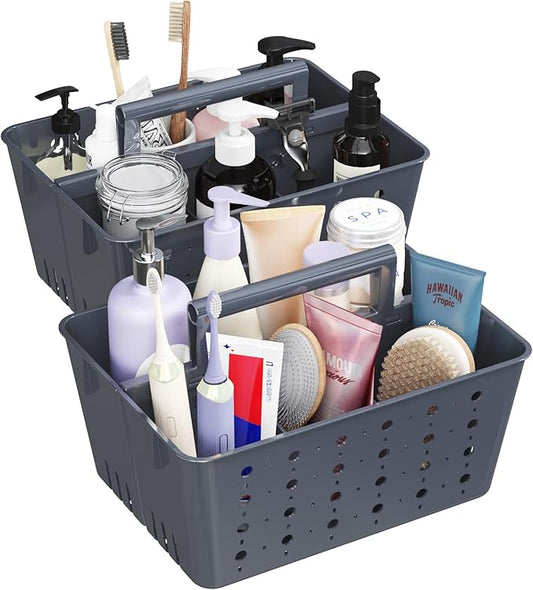 Lifewit Shower Caddy Portable, Plastic Bathroom Organizer with Handle and Holes, Hard Cleaning Basket for Toiletry Storage, College Dorm Essentials, Slate Blue, 2 Packs