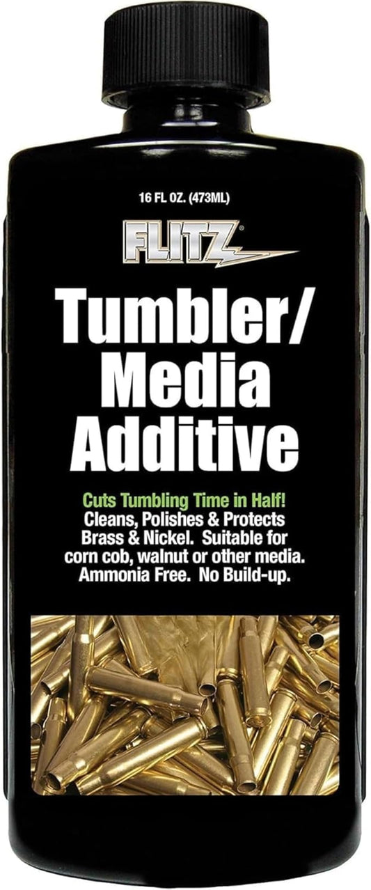 Flitz Tumbler Media Additive - 16oz Bottle of USA-Made Brass Cleaner Reloading Liquid for Ammo, Copper, & All Metals - Ammonia-Free Tumbling Polish to Remove Oxidation, Powder Residue (1 Pack)