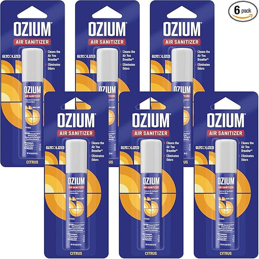Ozium 0.8 oz. Air Sanitizer & Odor Eliminator for Homes, Cars, Offices and More, Citrus Scent, Pack of 6