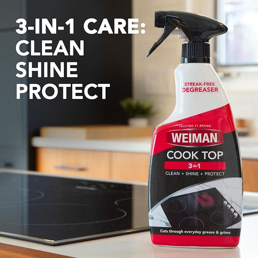 Weiman Cooktop Cleaner Spray for Daily Use, Streak & Residue Free, Non-Abrasive Formula, 2 Pack with Micro Towel