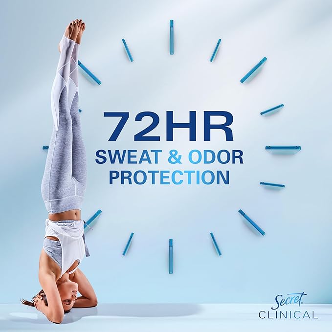 Secret Clinical Strength Antiperspirant Deodorant for Women, 3X Stress Protection, 72hr Sweat & Odor Protection, PH Balancing Minerals, Invisible Solid, Completely Clean Scent, 2.6 oz (Pack of 2)