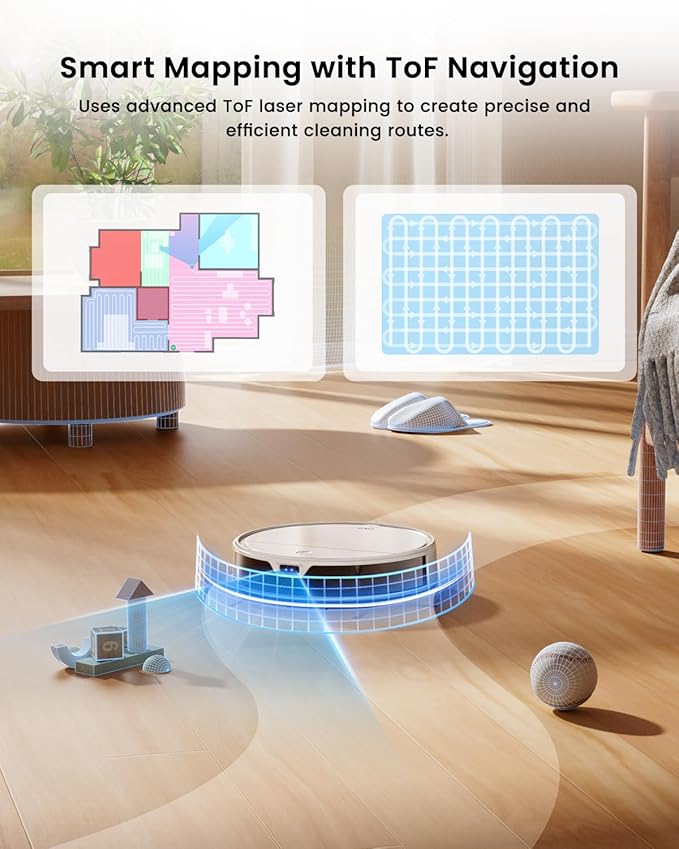 OKP K5 Ultra Robot Vacuum and Mop Combo,2.9 inch Small Robot Vacuum with ToF LiDAR Navigation,170Min Runtime,PSD Obstacle Avoidance,Automatic Charging,WiFi/App/Alexa Control, for Pet Hair and Home