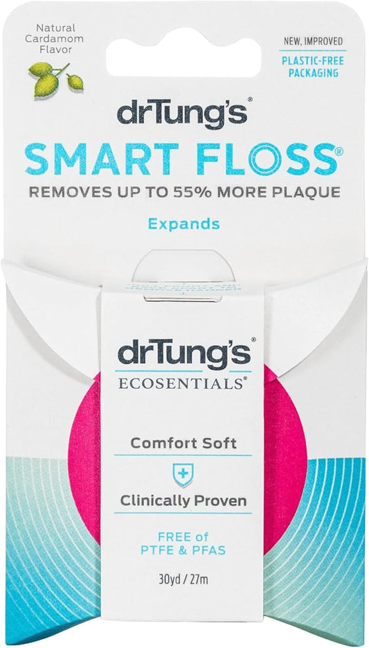 DrTung's Smart Floss - Natural Floss, PTFE & PFAS Free Floss, Gentle on Gums, Expands & Stretches, BPA Free - Natural Dental Floss Cardamom Flavor (Pack of 1)