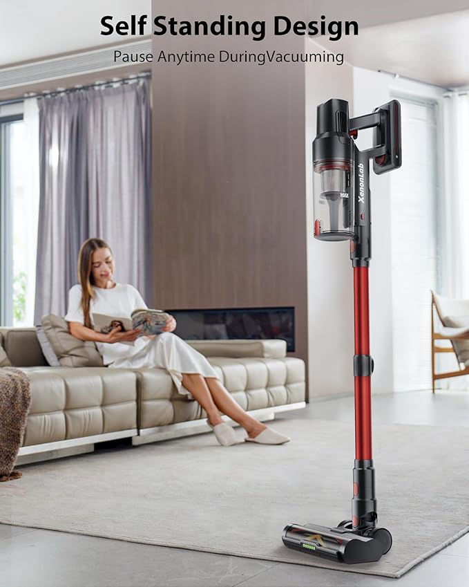 Cordless Vacuum Cleaner, 75Mins/48KPa/600W Self-Standing Stick Vacuum Cleaners for Home, Rechargeable, Lightweight, Anti-Static&Anti-Tangle Brush, for Hard Floor, Carpet, Hardwoods, Pet Hair