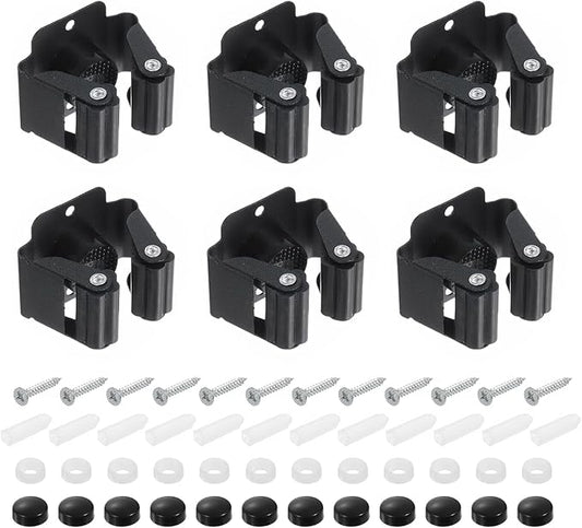 uxcell 12pcs Mop Broom Holder Wall Mount, 304 Stainless Steel Mop and Broom Holder, Wall Mounted Broom Hanger for Bathroom, Kitchen, Office, Black