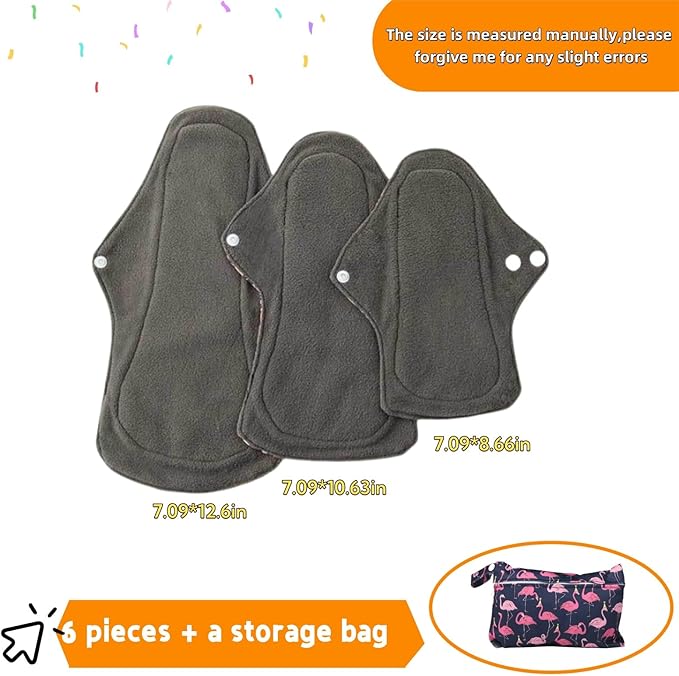 Reusable Incontinence Pads,Washcloth Cloth Menstrual Pads,7pcs/Set,Pack of 6+1 Storage Bag,Panty Liners,Heavy Flow Mama Sanitary Napkins