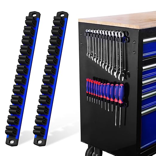 WORKPRO 2-Pack Magnetic Screwdriver Organizer and Wrench Organizer Set, Aluminum Rail Magnetic Tool Organizers, Tool Holder, Tool Box Organizers, 24-Slot Screwdriver & Wrench Holder (Tools Excluded)