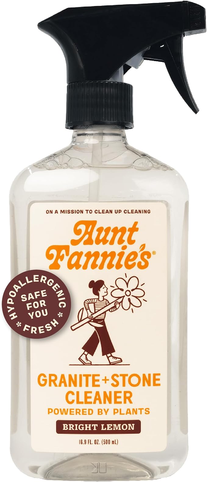 Aunt Fannie's Granite and Stone Cleaner, Plant Based Daily Countertop Spray for Granite, Stone, Marble, Soapstone, Quartz, Slate, Laminate, and other Sealed Surfaces, Bright Lemon Scent, Pack of 1