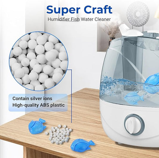 Funmit Humidifier Cleaning Fish, 12 Pack Humidifier Cleaner for Humidifiers and Fish Tanks, Purifies Water, Prevents Hard Water Build-Up, Reduces Scale, Blue