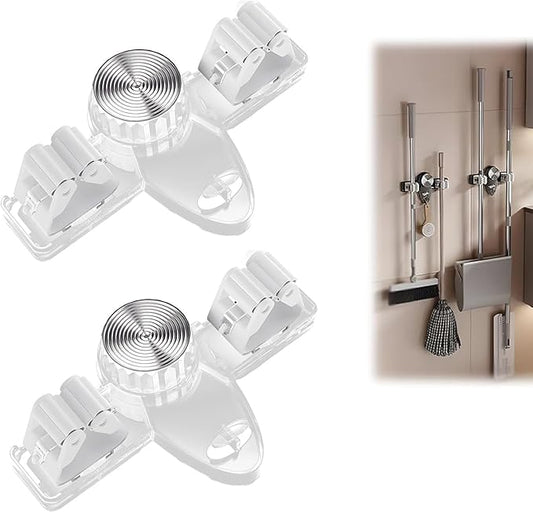 Broom Holder Mop Hanger, Mop Broom Holder Wall Mounted, No punching required Broom Hanger Organizer, Adjustable Rack Removable Mop Clip for Bathroom, Kitchen, Garage, Laundry Room (B)