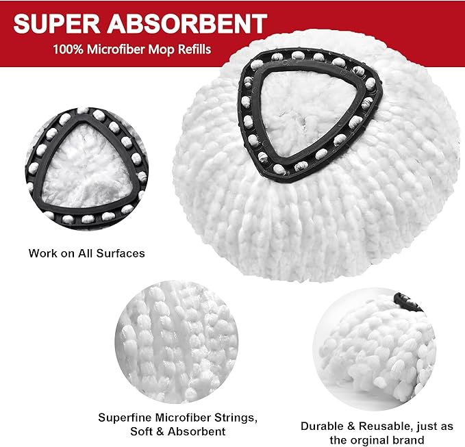 Mop Replacement Heads for O-Ceda Mop Replace Head EasyWrin Spin Mop Heads Replacements, Microfiber Spin Mop Refills, Easy Cleaning Mop Head Replacement (White-3 Mop Heads)