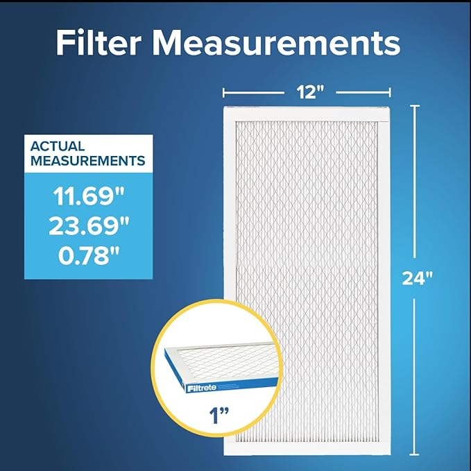 Filtrete 12x24x1 AC Furnace Air Filter, MERV 13, MPR 1900, Premium Allergen, Bacteria & Virus Filter, 3-Month Pleated 1-Inch Electrostatic Air Cleaning Filter, 6-Pack (Actual Size 11.69x23.69x0.78 in)