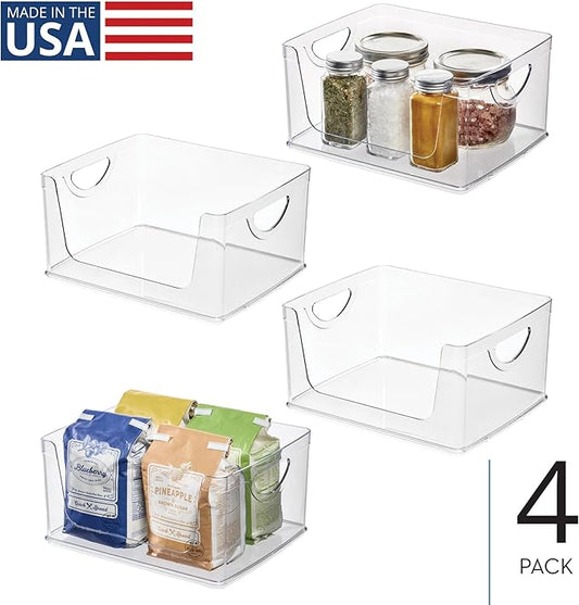 iDesign Stackable Open-Front Storage Bins with Handles for Kitchen and Pantry - Set of 4 - Clear