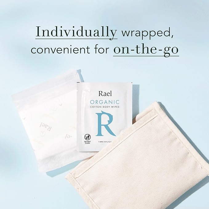 Rael Organic Cotton Wipes - Body Cloth, Individually Wrapped, All Skin Types (10 Count, Pack of 4)