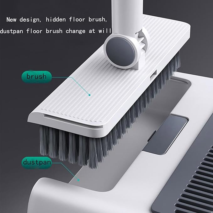3-in-1 Broom and Dustpan Set with Cleaning Teeth, 38" Stainless Steel Long Handle,Standing Storage, Indoor Sweeping Combo for for Home & Kitchen, Brooms with Dustpan Combo Set, White