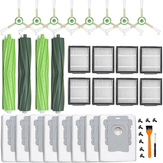 26 Replacement Parts for iRobot Roomba i7 i7+ i3 i3+ i4 i4+ i5 i5+ i6 i6+ i8 i8+ E5 E6 E7 Robot Vacuum Accessories, 2 Rubber Roller 8 Filters 8 Side Brushes 8 Vacuum Bags（NOT Fit the Combo J7+）