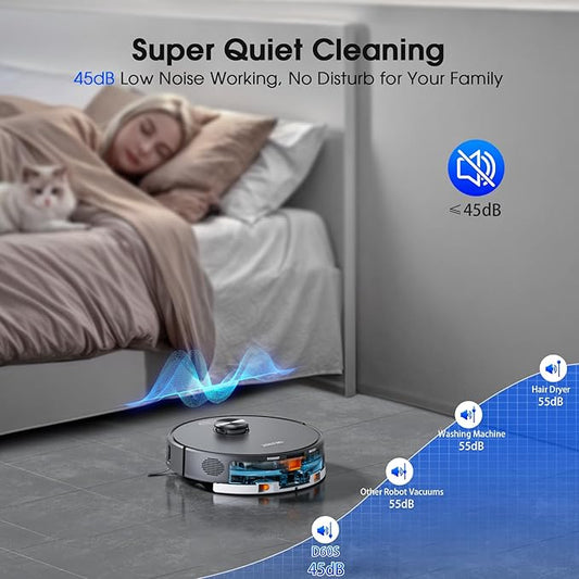 Robot Vacuum and Mop Combo, Robotic Vacuums Cleaner with LiDAR Navigation, Smart Mapping, Strong Suction, with WiFi/App/Alexa/Voice Control, Obstacle Avoidance, for Home, Wood/Hard Floors, Pet Hair