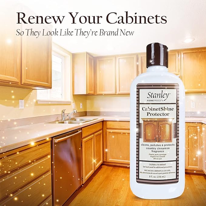 STANLEY HOME PRODUCTS CabinetShine Protector - Furniture Cleaner and Polish - Removes Dust Dirt and Grime Restores and Renews Protects Wood Finish Cinnamon Scent Suitable for Home and Commercial Use