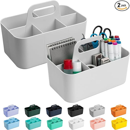 Tiawudi 2 Pack Caddy Organizer with Handle, Portable Plastic Caddy, Storage Organization for Cleaning, Bath, Makeup, Art, Craft, Stationery, Classroom and Office, Tote Organizer