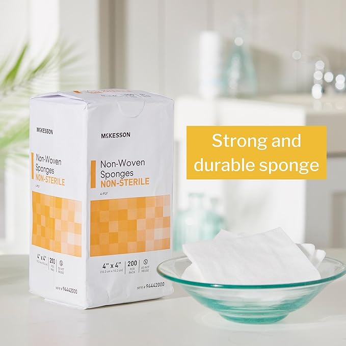 McKesson Non-Woven Sponges, Non-Sterile, 4-Ply, Polyester/Rayon, 4 in x 4 in, 200 per Pack, 5 Packs, 1000 Total