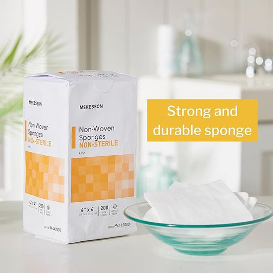 McKesson Non-Woven Sponges, Non-Sterile, 4-Ply, Polyester/Rayon, 4 in x 4 in, 200 per Pack, 5 Packs, 1000 Total