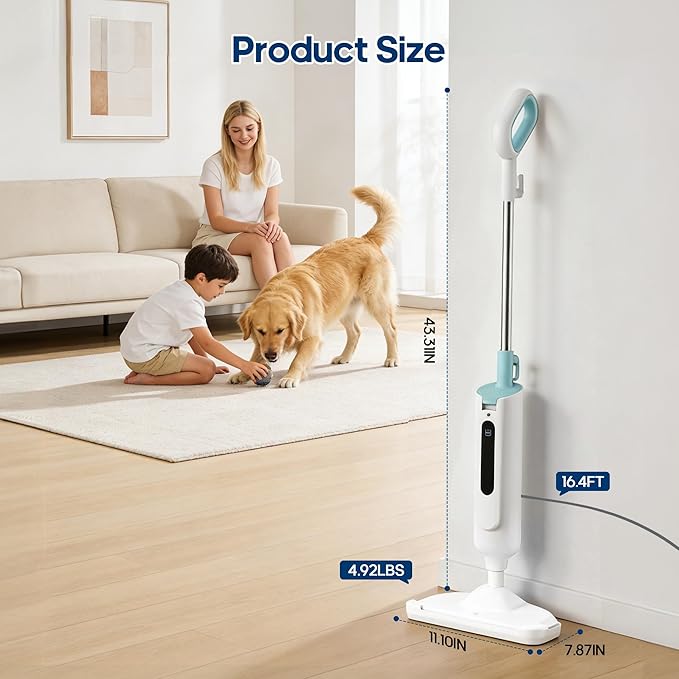NEWBULIG Steam Mop for Hardwood/Tile/Carpet, Lightweight Steamer Cleaner for Floor Cleaning, 16.4 FT Cord and 2 Washable Pads