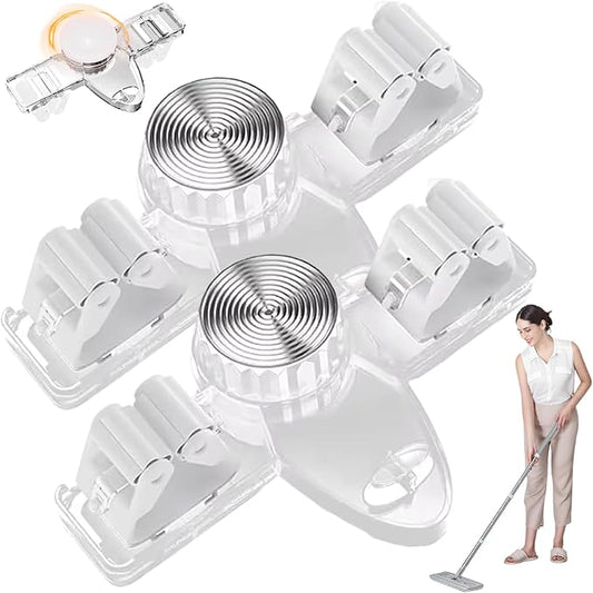 2PCS Suction Cup Broom Holder Wall Mount, No Drill Mop and Broom Organizer with Retractable Towel Rack, Transparent Bathroom Storage, ClearHome Decor