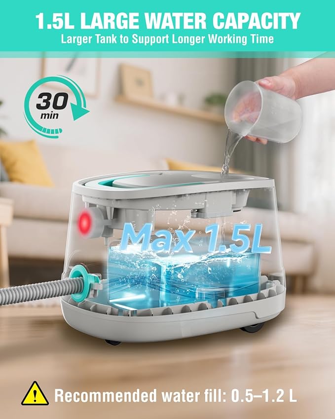 HAUSHOF Steam Cleaner with 1.5L Large Tank and Wheels, 4 Bar Portable Steam Cleaner with 16 Accessories, 1500W Steamer for Car Detailing, Floor, Dirt, Grease, Grout