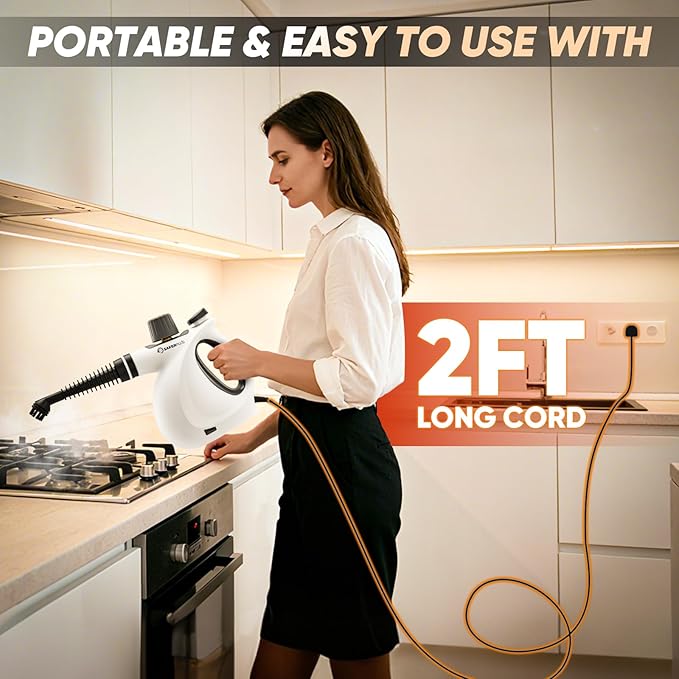 Steam Disinfection Cleaner, Handheld Pressurized Natural Steam Cleaner with 9 PCS Accessories, Portable Multi-Surface Steamer for Cleaning Home Kitchen Floor, Upholstery, Tile Grout & Car