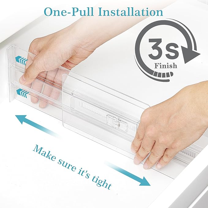 Vtopmart 8 Pack Drawer Dividers for Clothes, 4" High 10.2"-16.5" Adjustable Expandable Dresser Drawer Organizer, Clear Plastic Separators for Dresser, Baby Clothing, Underwear, Cosmetic, Toiletries