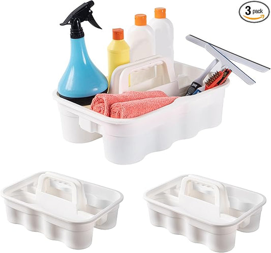 Matthew 3 Pack Large Plastic Tote Tool & Deluxe Supply Cleaning Caddy with Handle Portable Shower Basket Storage Caddy for Cleaning Products,Take-Out Drink,Bathrooms - White