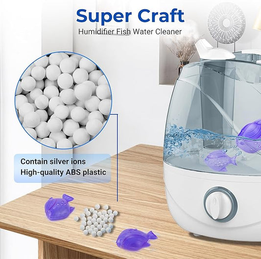 Funmit Humidifier Cleaning Fish, 12 Pack Humidifier Cleaner for Humidifiers and Fish Tanks, Purifies Water, Prevents Hard Water Build-Up, Reduces Scale, Purple