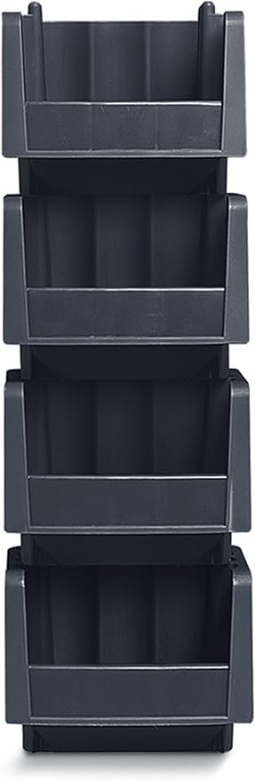Akro-Mils 30716 Economy Stacking Shelf Plastic Storage Bins, (12-Inch x 6-5/8-Inch x 5-Inch), Black (10-Pack)