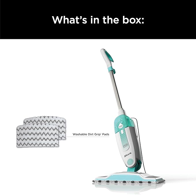 Shark Steam Mop with 2 Machine Washable Dirt Grip Pads, Removable Water Tank, Lightweight, Steam Cleaner for sealed Hard Floors, Marble, Stone, Hardwood, Tile, Laminate, White/Seafoam, S1000