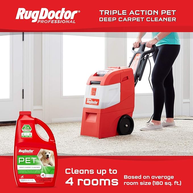 Rug Doctor Professional Triple Action Pet Stain and Odor Deep Carpet Cleaner Solution 48oz. Triple Action Formula Cleans, Deodorizes and Deters Remarking, Carpet Shampoo for Pet Stains & Odors