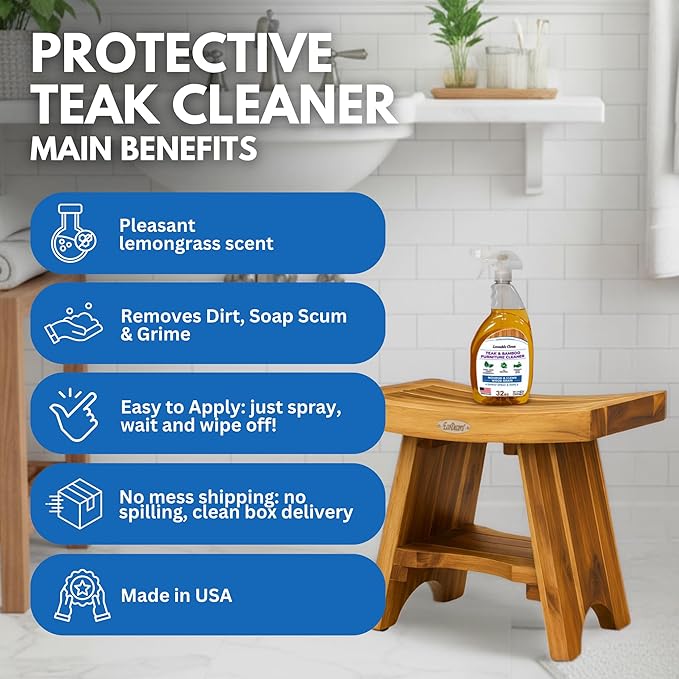 EcoDecors Teak Cleaner Protective Teak Wood Restorer Eco Household Wood Furniture Cleaner Spray bottle For Hardwood & Bamboo Furniture – Certified EPA Safer Choice - 32 oz