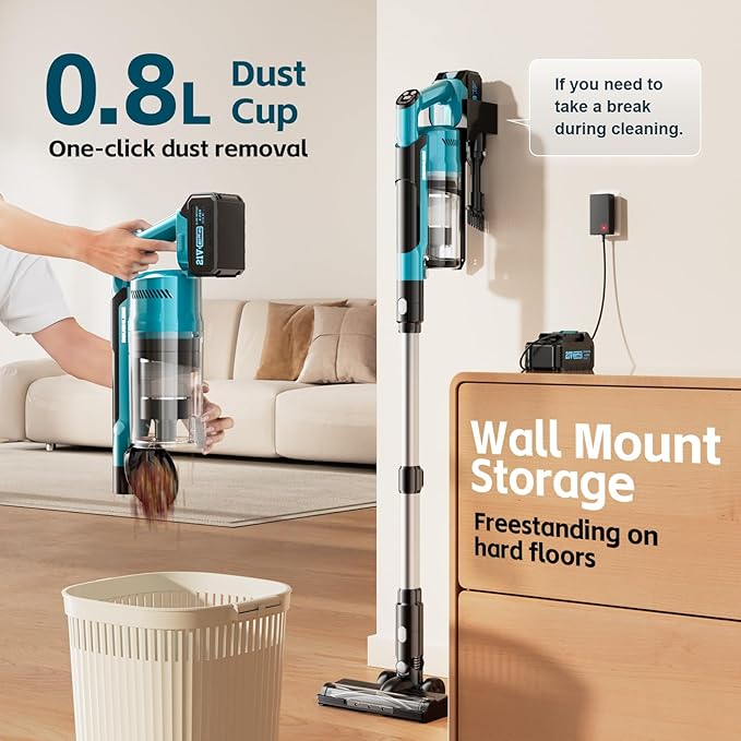 Cordless Vacuum Cleaner with 2 * 4000mAh Batteries, 700W 60Kpa Vacuum Cleaners for Home, 6 in 1 Cordless Stick Vacuum Clearner, Brushless Motor with Led Display for Hard Floors Carpet Pet Hair