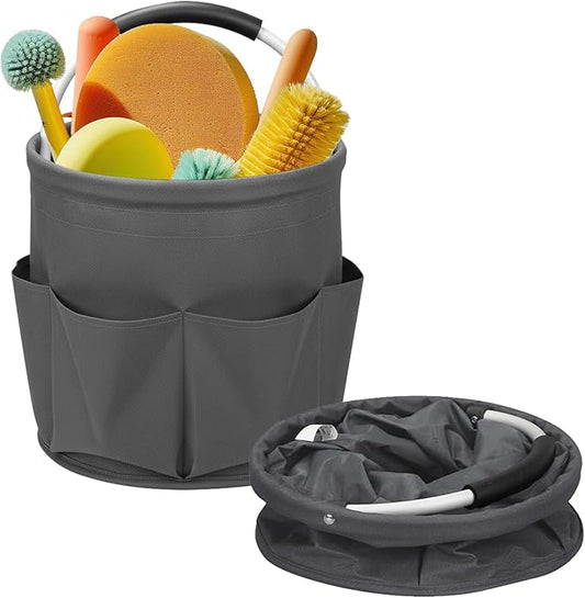 Cleaning Caddy for Cleaning Supplies,17L Cleaning Supply Caddy with Handle Foldable Cleaning Supplies Organizer Bucket Cleaning Products Organizers for Home, Garden (Gray)