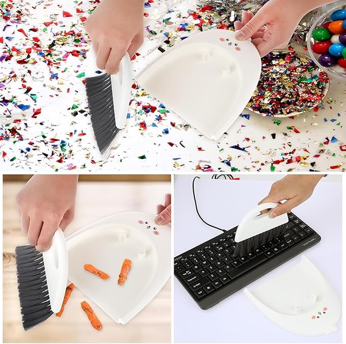 1 Set White Cute Broom and Dustpan Set, Mini Dustpan and Brush Cleaner Set,for Table Window Gaps Keyboard Kitchen Pets Nest