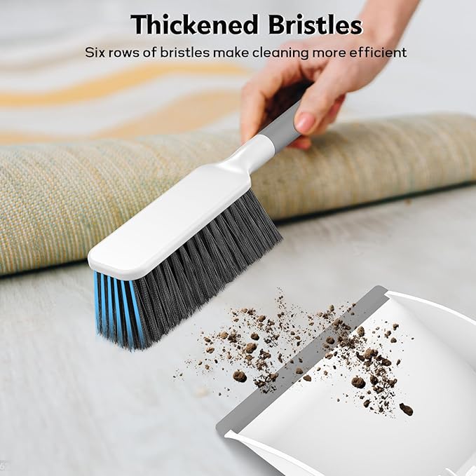 SetSail Small Dustpan and Brush Set, Nesting Snap-On Handheld Broom and Dust Pan with Teeth Portable Broom and Dustpans Sets Suitable for Desktop, Pets Care, Sofa, Camping, White