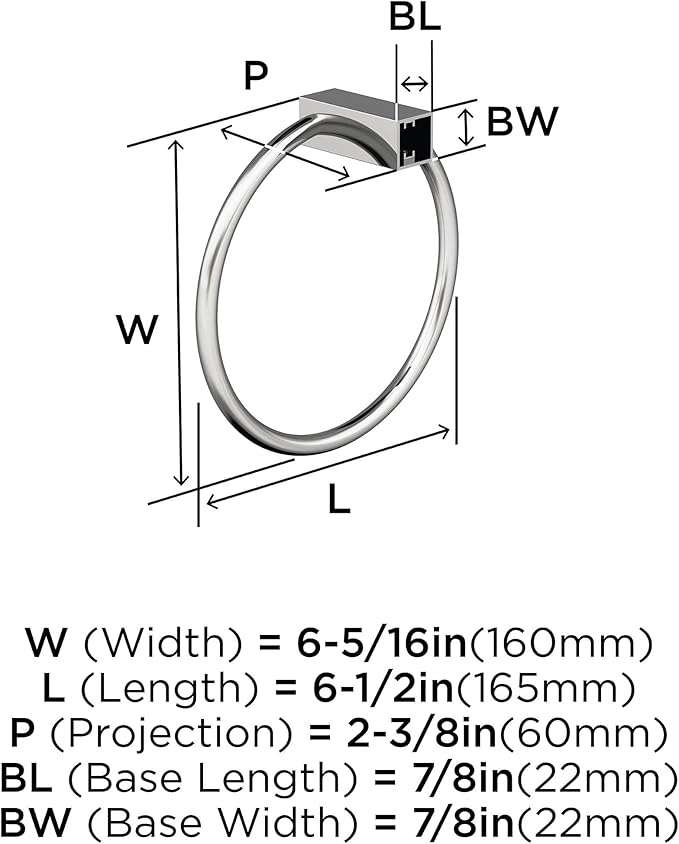 Amerock BH3608226 | Chrome Towel Bar | 6-1/2 in (165 mm) Length Towel Holder | Monument | Hand Towel Holder for Bathroom Wall | Small Kitchen Towel Holder | Bath Accessories