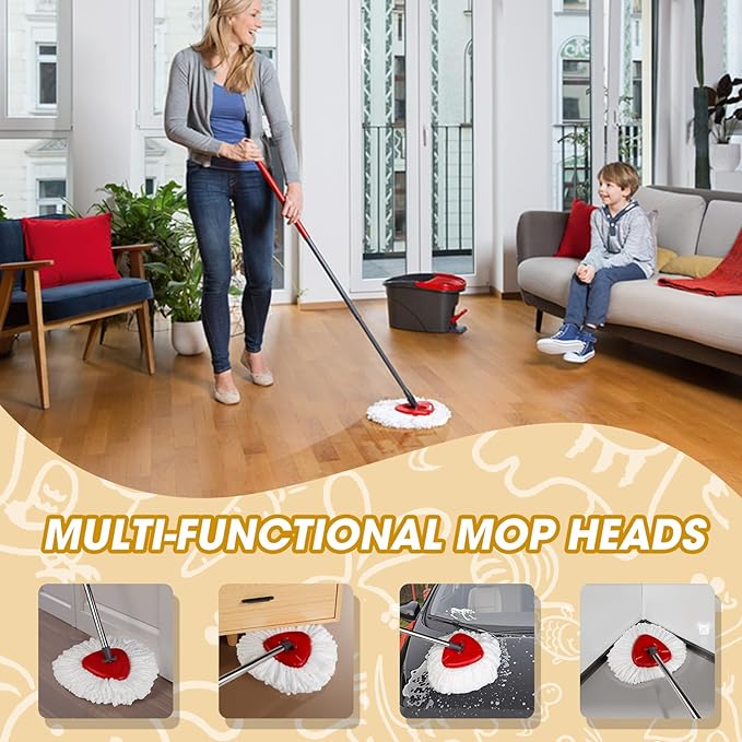 10 Pack Mop Replacement Heads, 100% Microfiber Spin Mop Refills Fits Triangle Mop Replace Head EasyWring 1-Tank System, 360 Degree Mop Head Replacement for Easy Cleaning Floor Mopping