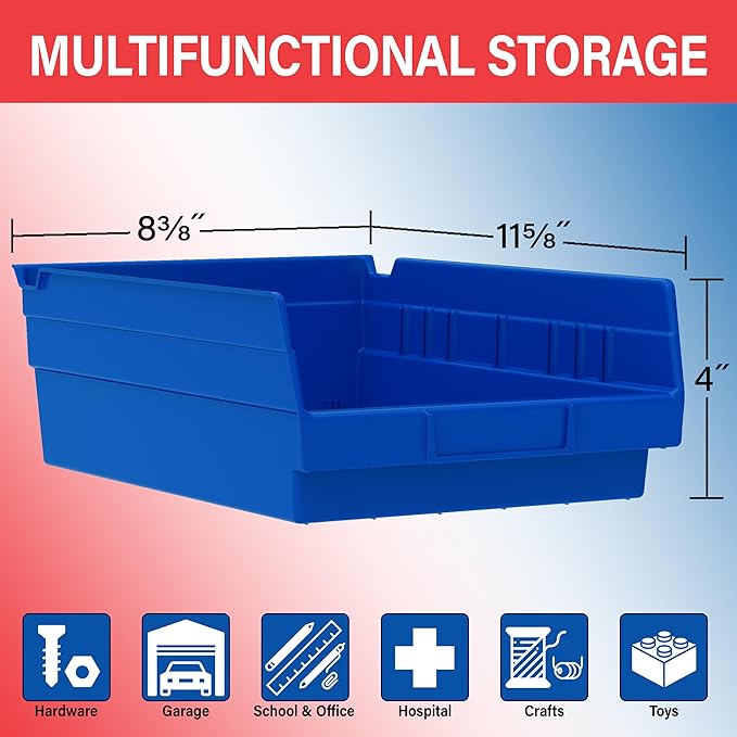 Akro-Mils 30150 Plastic Shelf Bins, Heavy Duty Storage Bins for Garage, Closet, and Drawer Organization, 12-Inch x 8-Inch x 4-Inch, Clear, 12-Pack