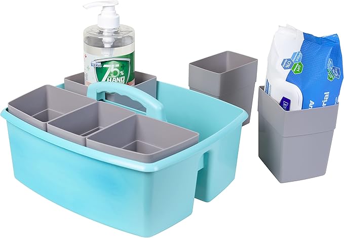 Storex Large Classroom Craft Caddy with Cups, 13 x 11 x 6.575 Inches, Teal, Case of 2 (00984A02C)