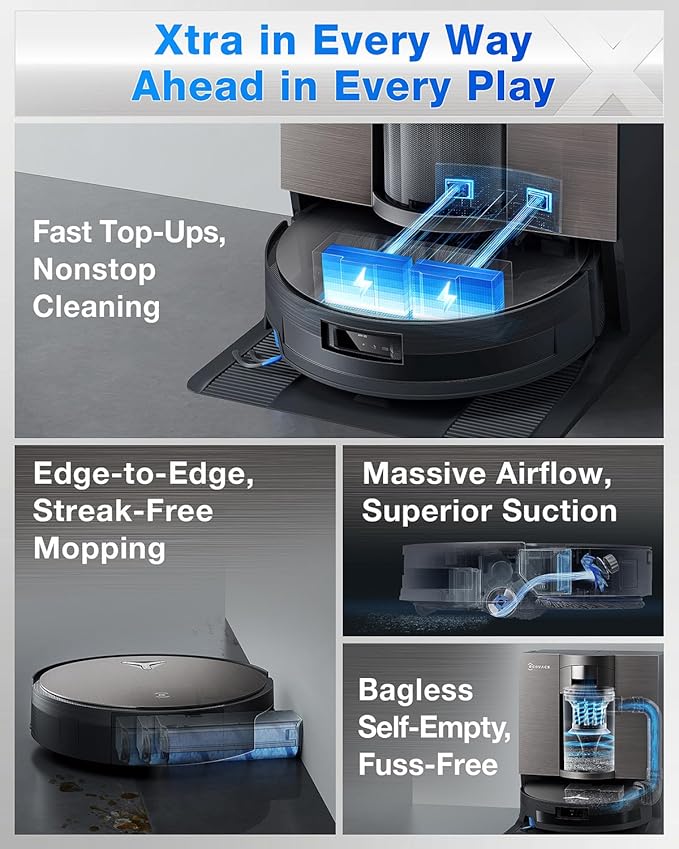 ECOVACS DEEBOT X11 OmniCyclone Robot Vacuum and Mop, PowerBoost Charging, OZMO Roller 2.0 Instant Self-Washing Mop, 19,500Pa Blast Suction, Bagless OmniCyclone Station, AIVI 3D Smart Navigation