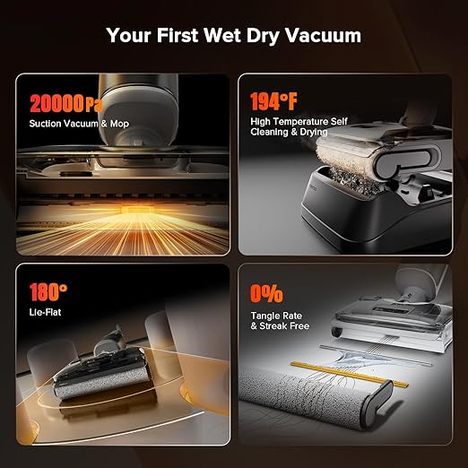 roborock F25 GT Set Wet Dry Vacuum Mop, Wet Dry Vacuum Cleaner Cordless, 20000Pa Floor Cleaner Machine for Tile Hard Floor, 194°F Self Cleaning Mop Combo with 180° Lie-Flat, 2 Extra Roller Brush