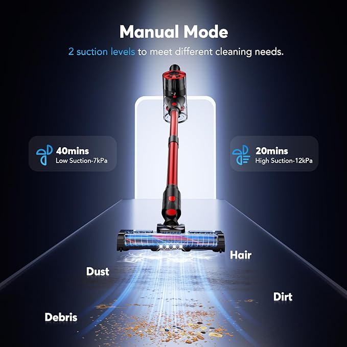 Cordless Vacuum Cleaner for Home, 80,000PRM Powerful 4 in 1 Lightweight Stick Vacuum with 2 Adjustable Suctions, Max 40 Mins Runtime, 2600mAh Rechargeable Vacuum Cleaners (Burgundy)
